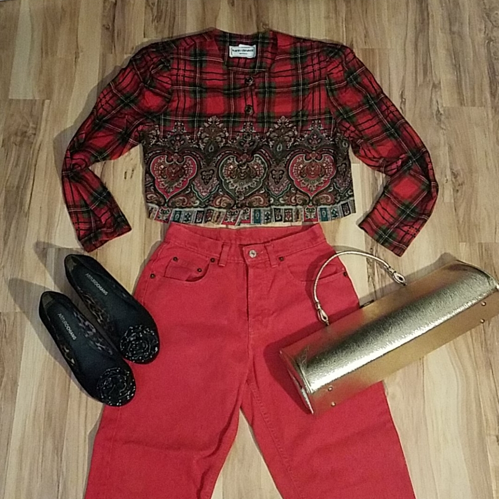 Vintage 80s 90s Cropped Tartan And Baroque Blazer